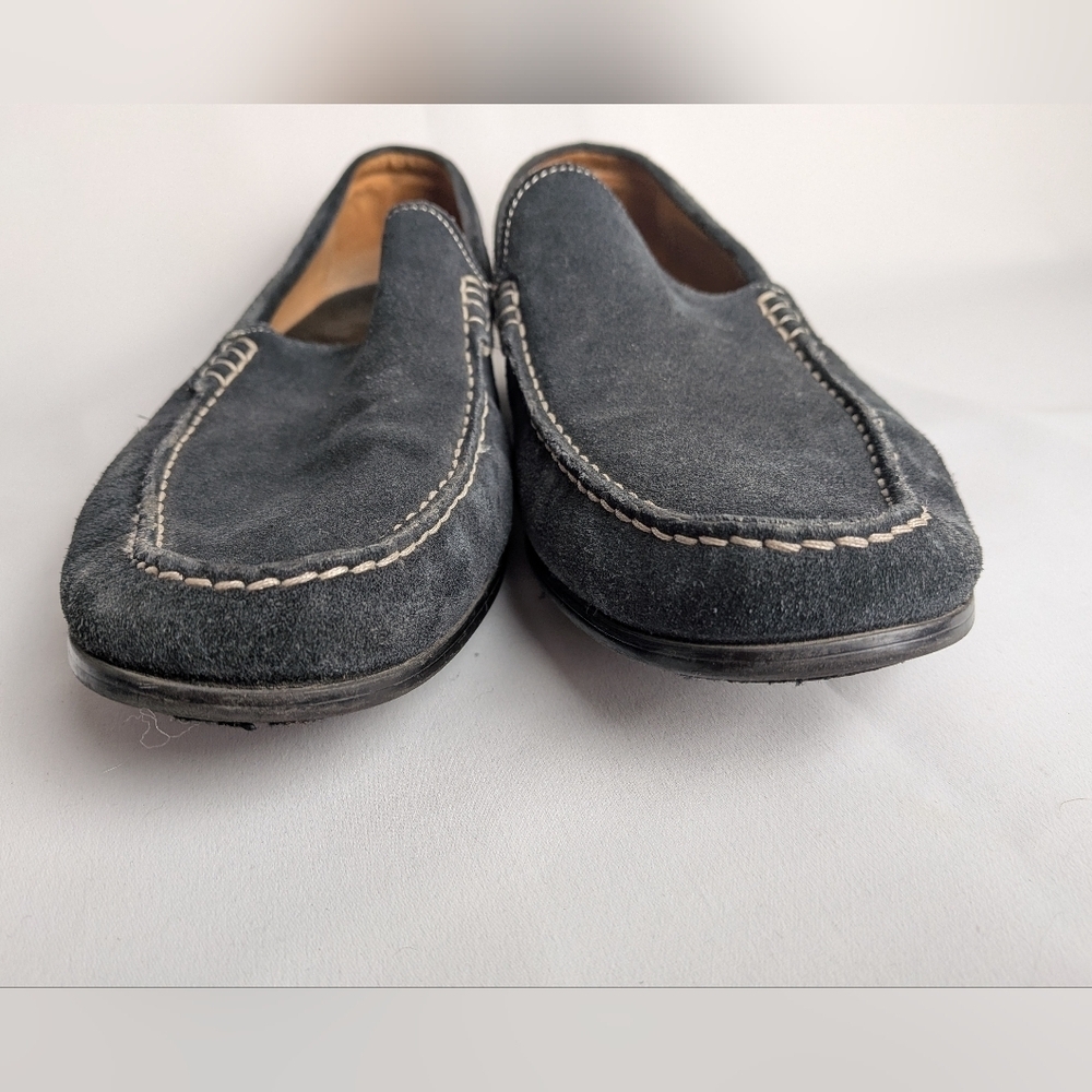 JOHNTSON & MURPHY Suede Blue Leather Loafer Flat Men Shoes Size 9 Slip On - Picture 3 of 10